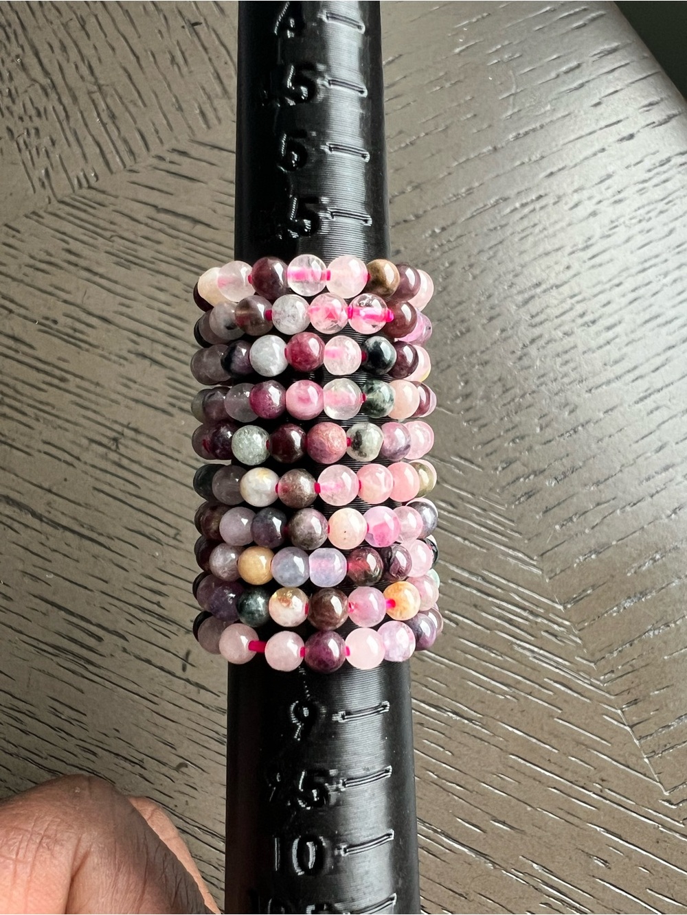 Watermelon tourmaline beaded ring  SIZE 8 ( ONE )